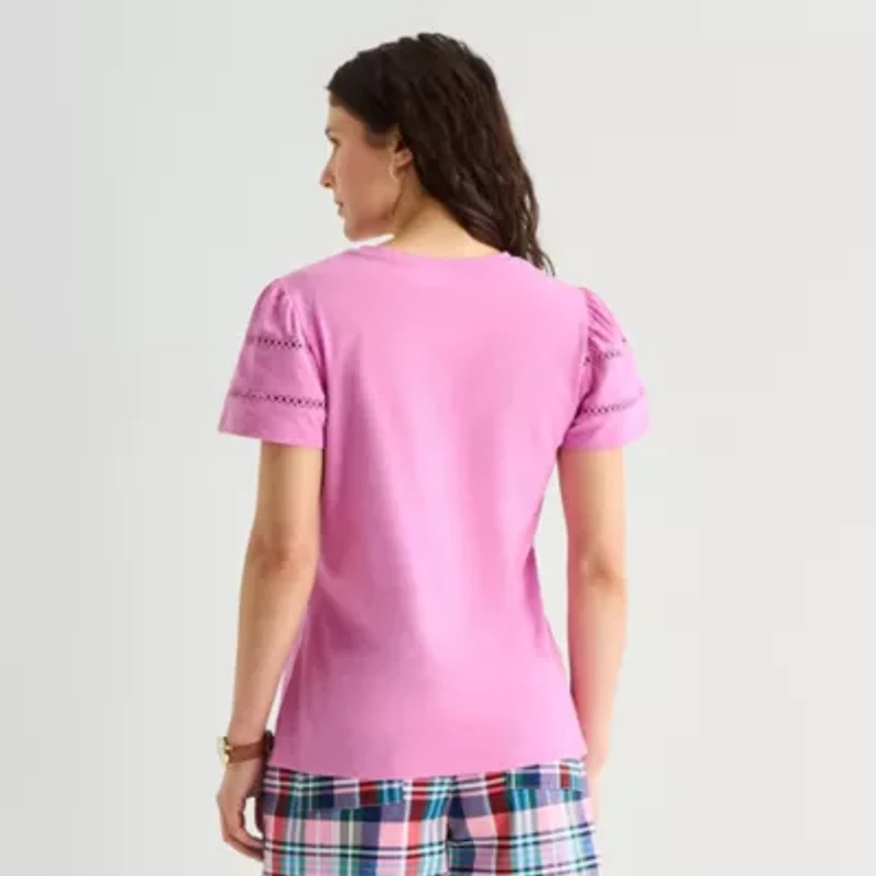 St. John's Bay Womens Round Neck Short Sleeve Blouse