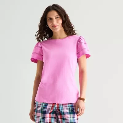St. John's Bay Womens Round Neck Short Sleeve Blouse