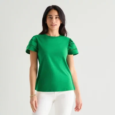 St. John's Bay Womens Round Neck Short Sleeve Blouse