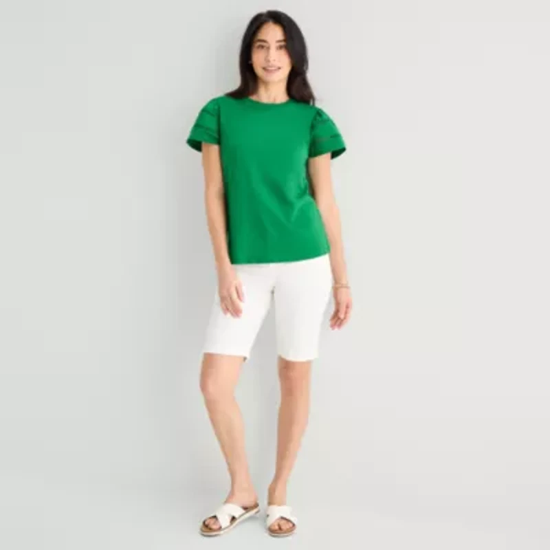 St. John's Bay Womens Round Neck Short Sleeve Blouse