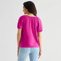 St. John's Bay Womens Split Tie Neck Short Sleeve Blouse