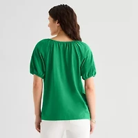 St. John's Bay Womens Split Tie Neck Short Sleeve Blouse
