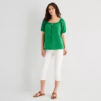 St. John's Bay Womens Split Tie Neck Short Sleeve Blouse