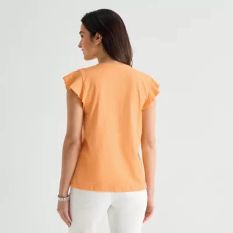 St. John's Bay Womens Split Crew Neck Short Sleeve Blouse