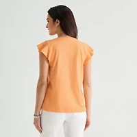 St. John's Bay Womens Split Crew Neck Short Sleeve Blouse
