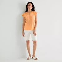 St. John's Bay Womens Split Crew Neck Short Sleeve Blouse