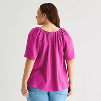 St. John's Bay Womens Plus Split Tie Neck Blouse