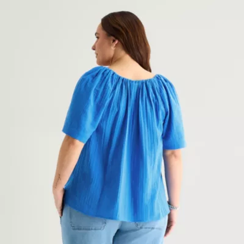 St. John's Bay Womens Plus Split Tie Neck Blouse