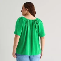 St. John's Bay Womens Plus Split Tie Neck Blouse