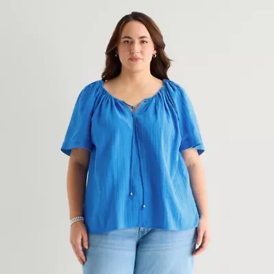 St. John's Bay Womens Plus Split Tie Neck Blouse