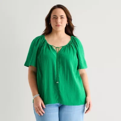 St. John's Bay Womens Plus Split Tie Neck Blouse