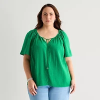 St. John's Bay Womens Plus Split Tie Neck Blouse