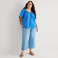 St. John's Bay Womens Plus Split Tie Neck Blouse