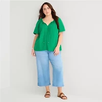 St. John's Bay Womens Plus Split Tie Neck Blouse