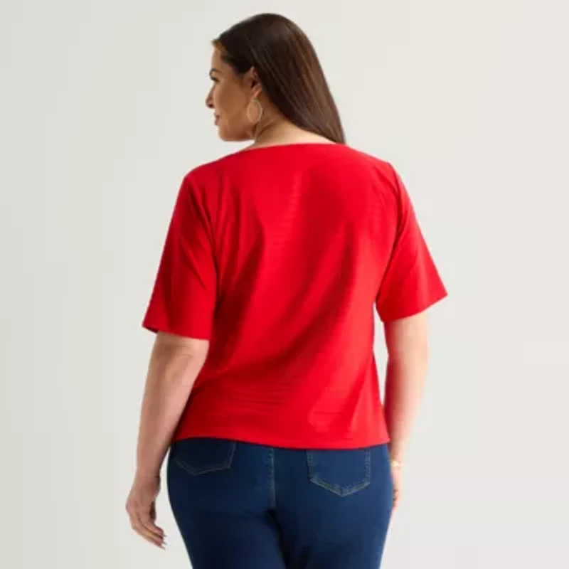 Liz Claiborne Womens Plus Boat Neck Short Sleeve T-Shirt