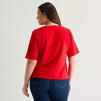 Liz Claiborne Womens Plus Boat Neck Short Sleeve T-Shirt