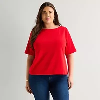Liz Claiborne Womens Plus Boat Neck Short Sleeve T-Shirt