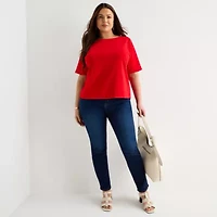 Liz Claiborne Womens Plus Boat Neck Short Sleeve T-Shirt
