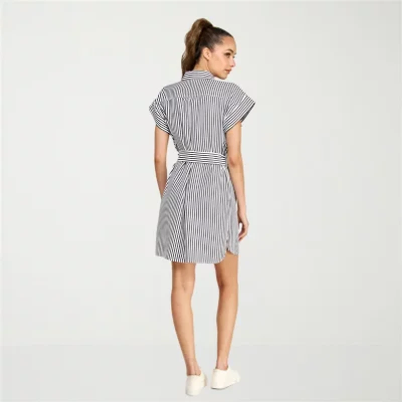 belle vie Womens Short Sleeve Shirt Dress