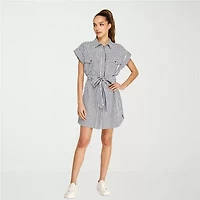 belle vie Womens Short Sleeve Shirt Dress