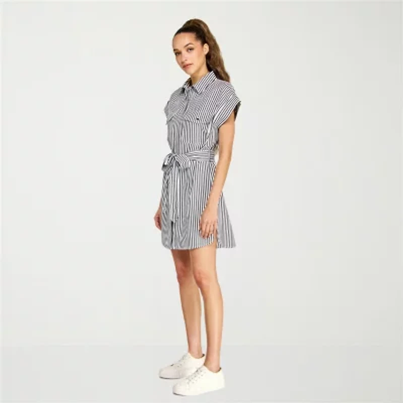 belle vie Womens Short Sleeve Shirt Dress