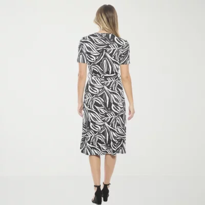 24seven Comfort Apparel Womens Short Sleeve Midi Abstract A-Line Dress