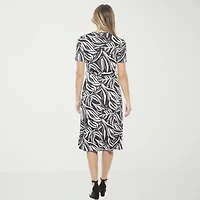 24seven Comfort Apparel Womens Short Sleeve Midi Abstract A-Line Dress