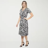 24seven Comfort Apparel Womens Short Sleeve Midi Abstract A-Line Dress