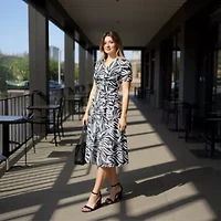 24seven Comfort Apparel Womens Short Sleeve Midi Abstract A-Line Dress