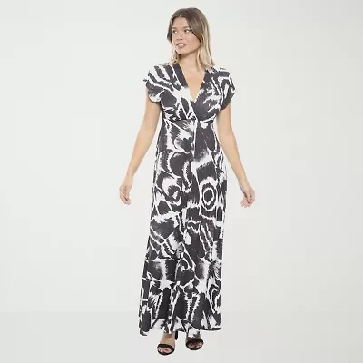 24seven Comfort Apparel Womens Short Sleeve Abstract Empire Waist Dress