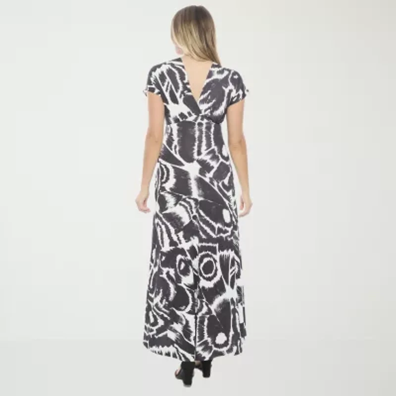 24seven Comfort Apparel Womens Short Sleeve Abstract Empire Waist Dress