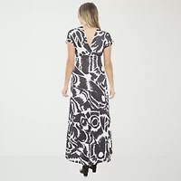 24seven Comfort Apparel Womens Short Sleeve Abstract Empire Waist Dress