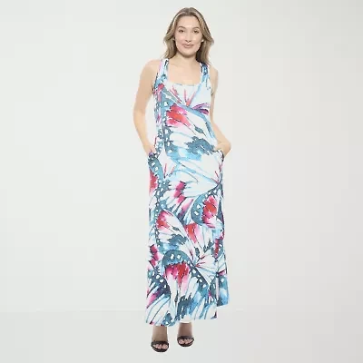24seven Comfort Apparel Womens Sleeveless Abstract Maxi Dress