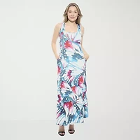 24seven Comfort Apparel Womens Sleeveless Abstract Maxi Dress
