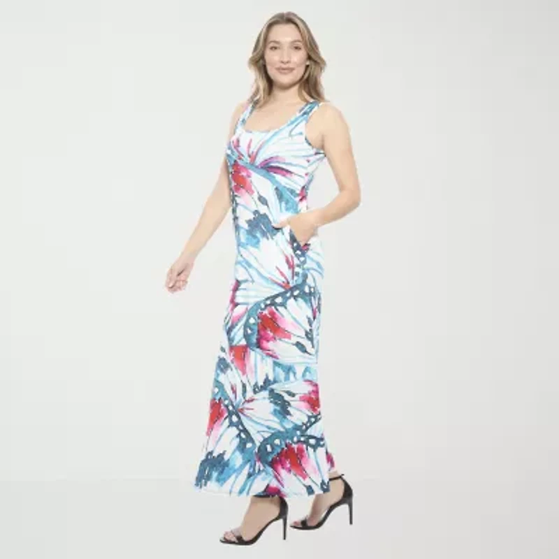 24seven Comfort Apparel Womens Sleeveless Abstract Maxi Dress