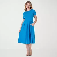 24seven Comfort Apparel Womens Short Sleeve Midi A-Line Dress