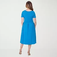 24seven Comfort Apparel Womens Short Sleeve Midi A-Line Dress