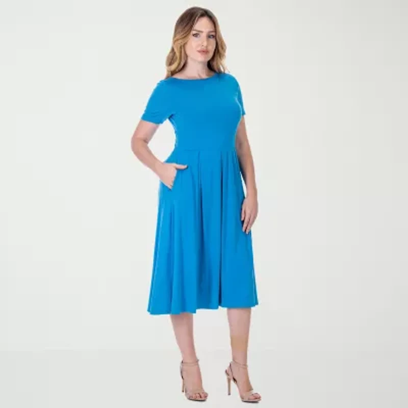 24seven Comfort Apparel Womens Short Sleeve Midi A-Line Dress