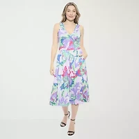 24seven Comfort Apparel Womens Sleeveless Paisley Midi Fit + Flare Dress