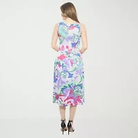 24seven Comfort Apparel Womens Sleeveless Paisley Midi Fit + Flare Dress