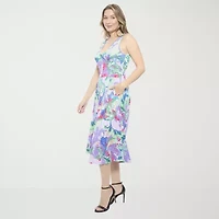 24seven Comfort Apparel Womens Sleeveless Paisley Midi Fit + Flare Dress