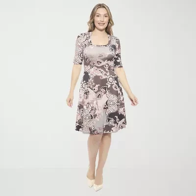 24seven Comfort Apparel Womens Elbow Sleeve Paisley Skater Dress