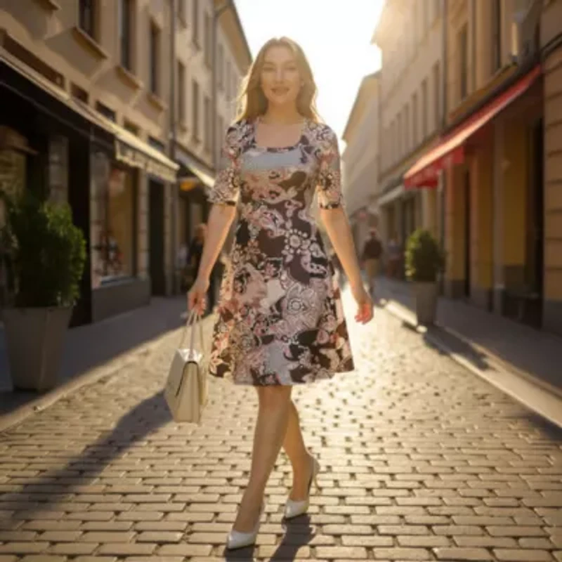 24seven Comfort Apparel Womens Elbow Sleeve Paisley Skater Dress