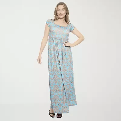 24seven Comfort Apparel Womens Short Sleeve Paisley Maxi Dress