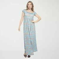 24seven Comfort Apparel Womens Short Sleeve Paisley Maxi Dress