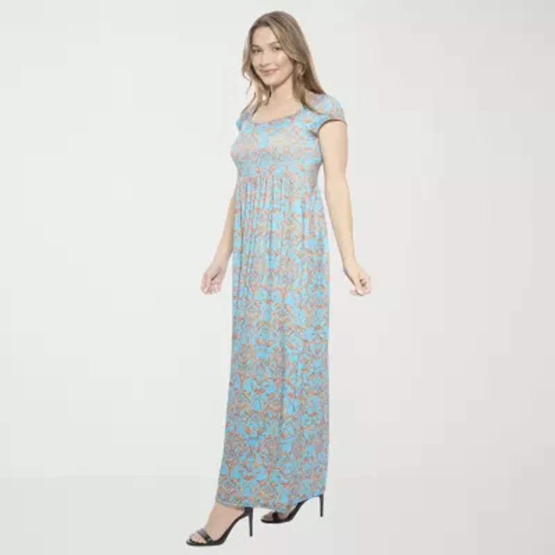 24seven Comfort Apparel Womens Short Sleeve Paisley Maxi Dress