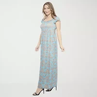 24seven Comfort Apparel Womens Short Sleeve Paisley Maxi Dress