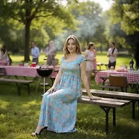 24seven Comfort Apparel Womens Short Sleeve Paisley Maxi Dress