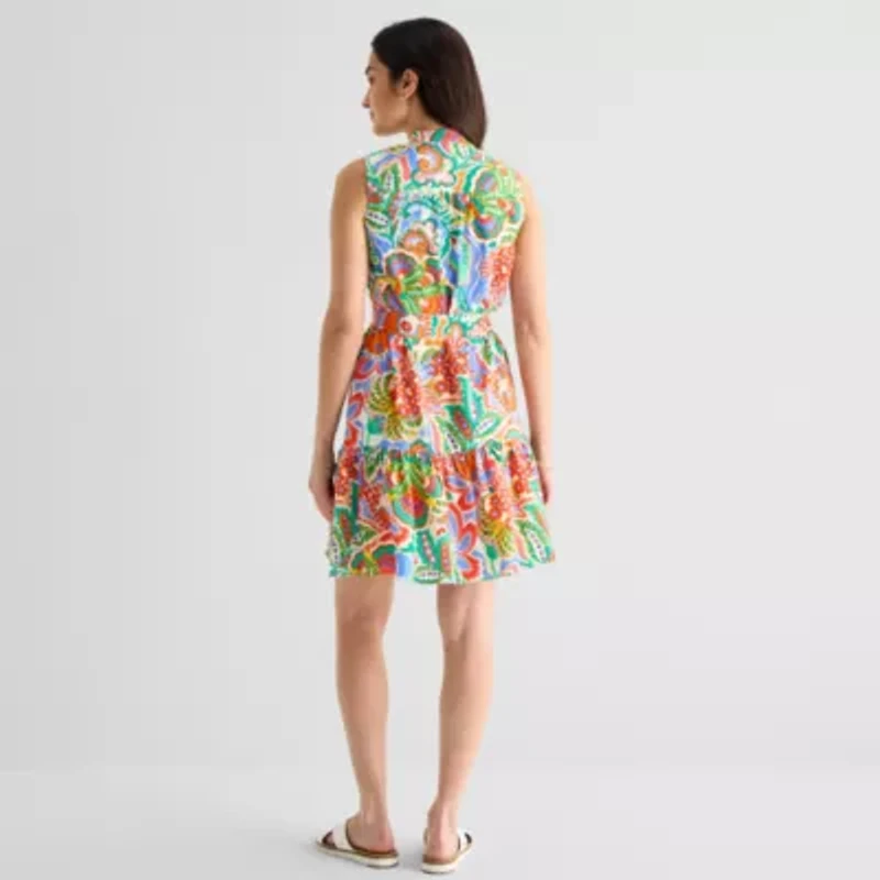 Willow Glenn Womens Sleeveless Floral Fit + Flare Dress