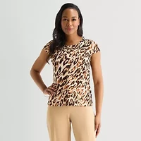 Black Label by Evan-Picone Mesh Womens Round Neck Short Sleeve Blouse